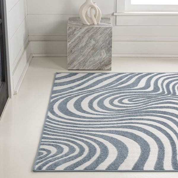 HomeRoots 8' X 10' Dark Blue and Cream Abstract Area Rug – Versatile Indoor/Outdoor Decor with Durable Design 703721