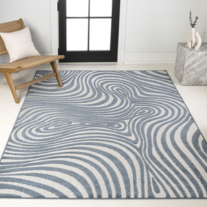 HomeRoots 8' X 10' Dark Blue and Cream Abstract Area Rug – Versatile Indoor/Outdoor Decor with Durable Design 703721