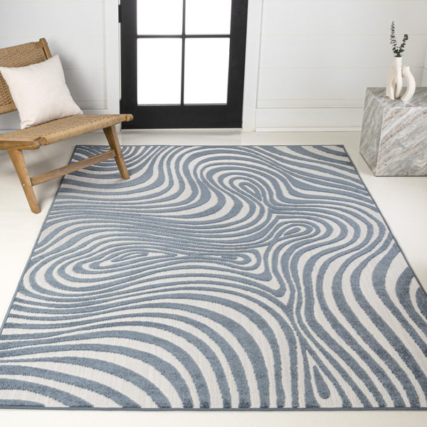 HomeRoots 8' X 10' Dark Blue and Cream Abstract Area Rug – Versatile Indoor/Outdoor Decor with Durable Design 703721