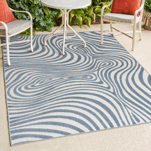 HomeRoots 8' X 10' Dark Blue and Cream Abstract Area Rug – Versatile Indoor/Outdoor Decor with Durable Design 703721