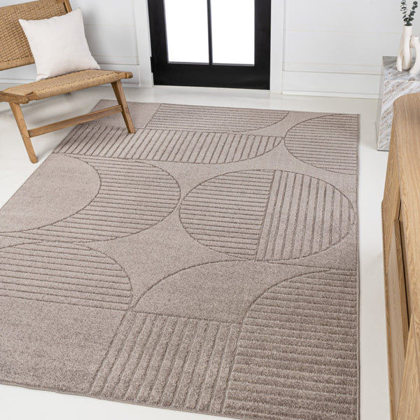 HomeRoots 8' X 10' Stylish Taupe and Beige Striped Area Rug for Indoor and Outdoor Use – Durable, Low-Maintenance Design 703722