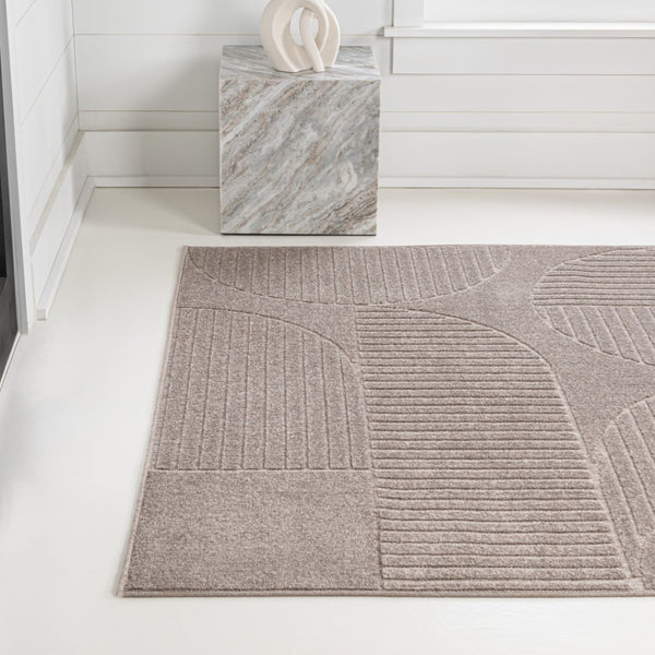 HomeRoots 8' X 10' Stylish Taupe and Beige Striped Area Rug for Indoor and Outdoor Use – Durable, Low-Maintenance Design 703722