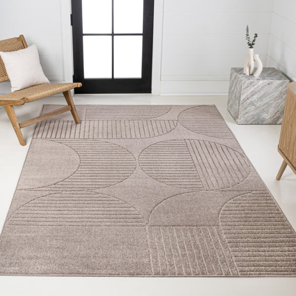 HomeRoots 8' X 10' Stylish Taupe and Beige Striped Area Rug for Indoor and Outdoor Use – Durable, Low-Maintenance Design 703722
