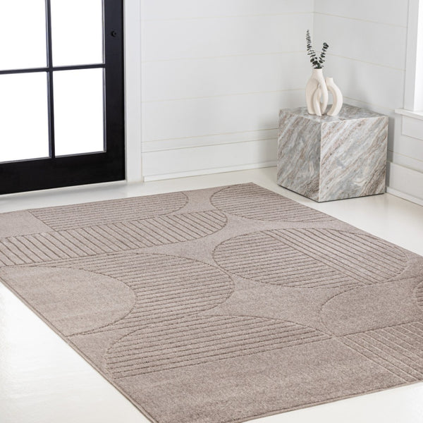 HomeRoots 8' X 10' Stylish Taupe and Beige Striped Area Rug for Indoor and Outdoor Use – Durable, Low-Maintenance Design 703722