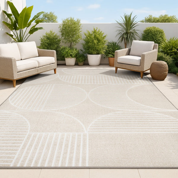 HomeRoots 8' X 10' Beige and Cream Striped Area Rug for Indoor/Outdoor Use - Stylish, Durable, Easy Care! 703723
