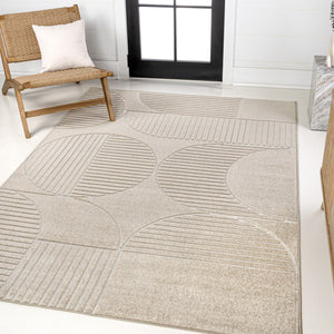 HomeRoots 8' X 10' Beige and Cream Striped Area Rug for Indoor/Outdoor Use - Stylish, Durable, Easy Care! 703723