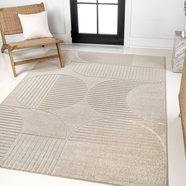 HomeRoots 8' X 10' Beige and Cream Striped Area Rug for Indoor/Outdoor Use - Stylish, Durable, Easy Care! 703723
