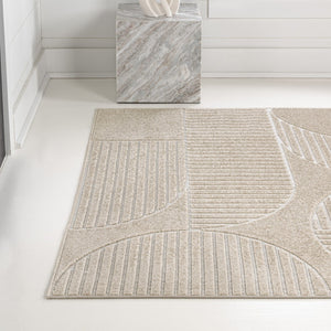 HomeRoots 8' X 10' Beige and Cream Striped Area Rug for Indoor/Outdoor Use - Stylish, Durable, Easy Care! 703723