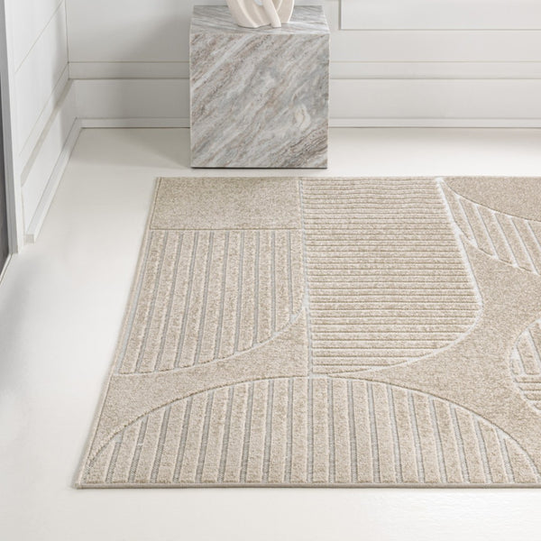 HomeRoots 8' X 10' Beige and Cream Striped Area Rug for Indoor/Outdoor Use - Stylish, Durable, Easy Care! 703723