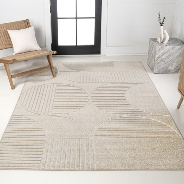 HomeRoots 8' X 10' Beige and Cream Striped Area Rug for Indoor/Outdoor Use - Stylish, Durable, Easy Care! 703723