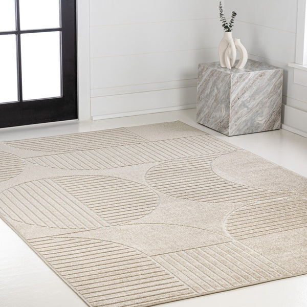 HomeRoots 8' X 10' Beige and Cream Striped Area Rug for Indoor/Outdoor Use - Stylish, Durable, Easy Care! 703723