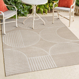 HomeRoots 8' X 10' Beige and Cream Striped Area Rug for Indoor/Outdoor Use - Stylish, Durable, Easy Care! 703723