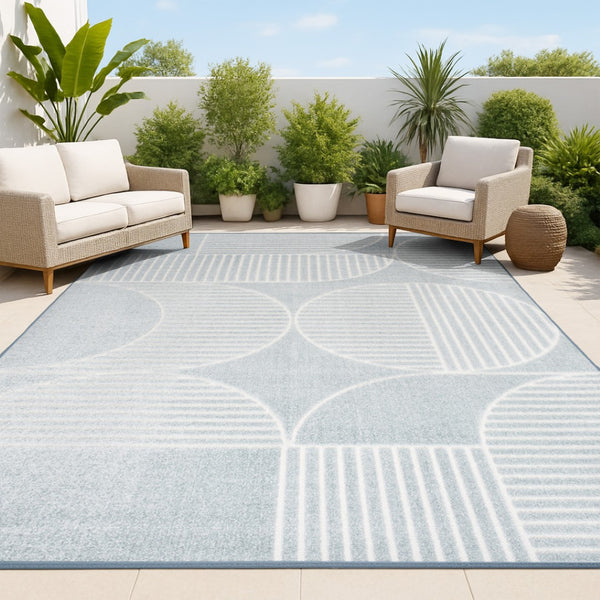 HomeRoots 8' Light Blue and Cream Striped Area Rug - Durable Indoor/Outdoor Design for Stylish Living Spaces 703724