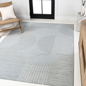 HomeRoots 8' Light Blue and Cream Striped Area Rug - Durable Indoor/Outdoor Design for Stylish Living Spaces 703724