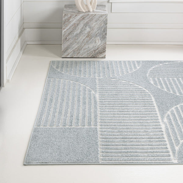 HomeRoots 8' Light Blue and Cream Striped Area Rug - Durable Indoor/Outdoor Design for Stylish Living Spaces 703724