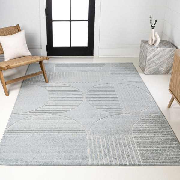HomeRoots 8' Light Blue and Cream Striped Area Rug - Durable Indoor/Outdoor Design for Stylish Living Spaces 703724