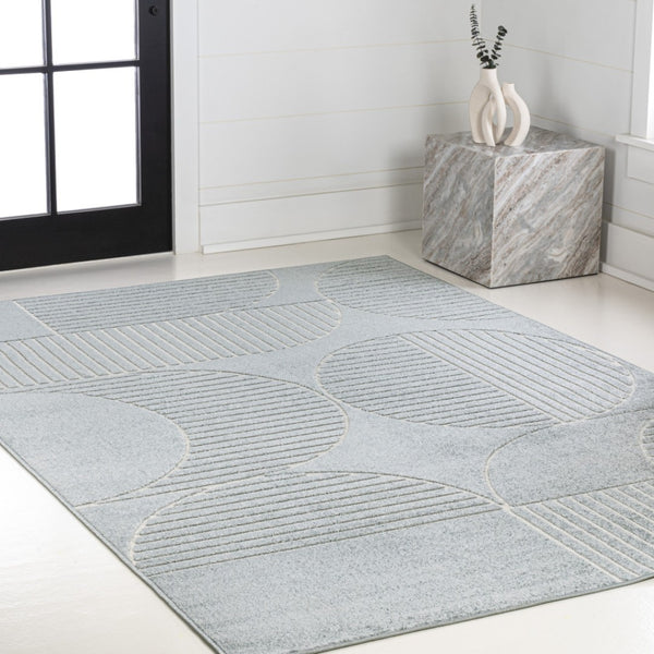 HomeRoots 8' Light Blue and Cream Striped Area Rug - Durable Indoor/Outdoor Design for Stylish Living Spaces 703724