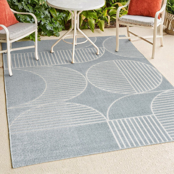 HomeRoots 8' Light Blue and Cream Striped Area Rug - Durable Indoor/Outdoor Design for Stylish Living Spaces 703724