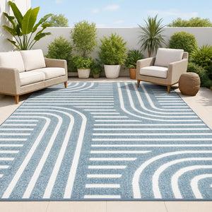 HomeRoots 8' X 10' Navy Blue and Cream Striped Indoor/Outdoor Rug - Durable, Stylish, Easy Care for Any Space! 703726