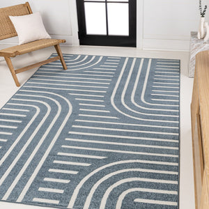 HomeRoots 8' X 10' Navy Blue and Cream Striped Indoor/Outdoor Rug - Durable, Stylish, Easy Care for Any Space! 703726