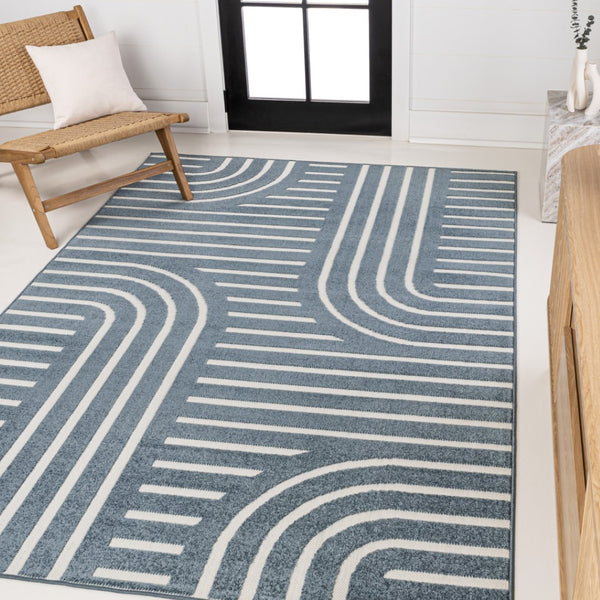 HomeRoots 8' X 10' Navy Blue and Cream Striped Indoor/Outdoor Rug - Durable, Stylish, Easy Care for Any Space! 703726