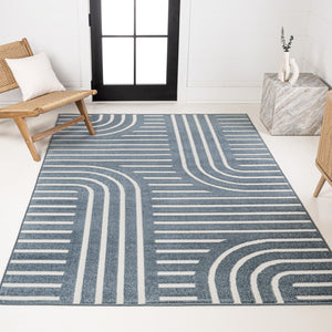 HomeRoots 8' X 10' Navy Blue and Cream Striped Indoor/Outdoor Rug - Durable, Stylish, Easy Care for Any Space! 703726