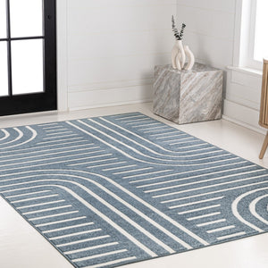 HomeRoots 8' X 10' Navy Blue and Cream Striped Indoor/Outdoor Rug - Durable, Stylish, Easy Care for Any Space! 703726