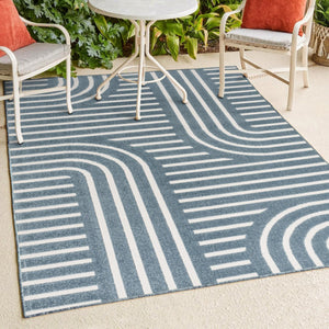 HomeRoots 8' X 10' Navy Blue and Cream Striped Indoor/Outdoor Rug - Durable, Stylish, Easy Care for Any Space! 703726