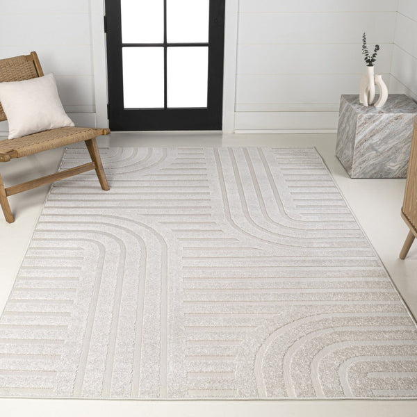 HomeRoots 8' X 10' Striped Indoor Outdoor Area Rug - Durable, Elegant Coastal Design for Any Space, Easy Care 703727