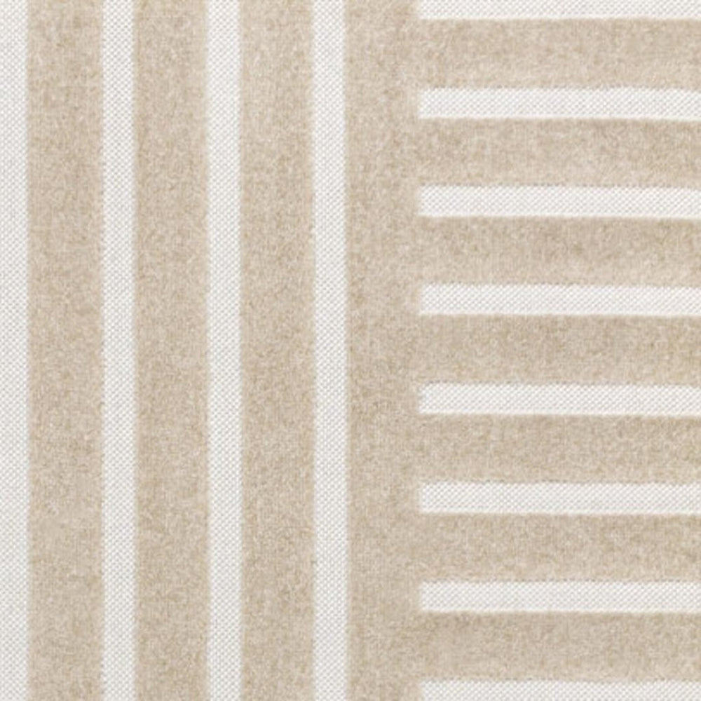 HomeRoots 8' Beige and Cream Striped Indoor Outdoor Area Rug – Durable, Easy-Clean, Stylish for Any Space 703728
