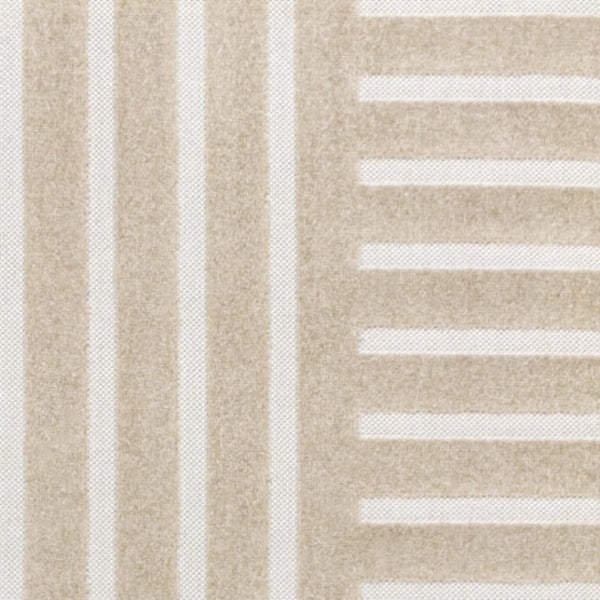 HomeRoots 8' Beige and Cream Striped Indoor Outdoor Area Rug – Durable, Easy-Clean, Stylish for Any Space 703728