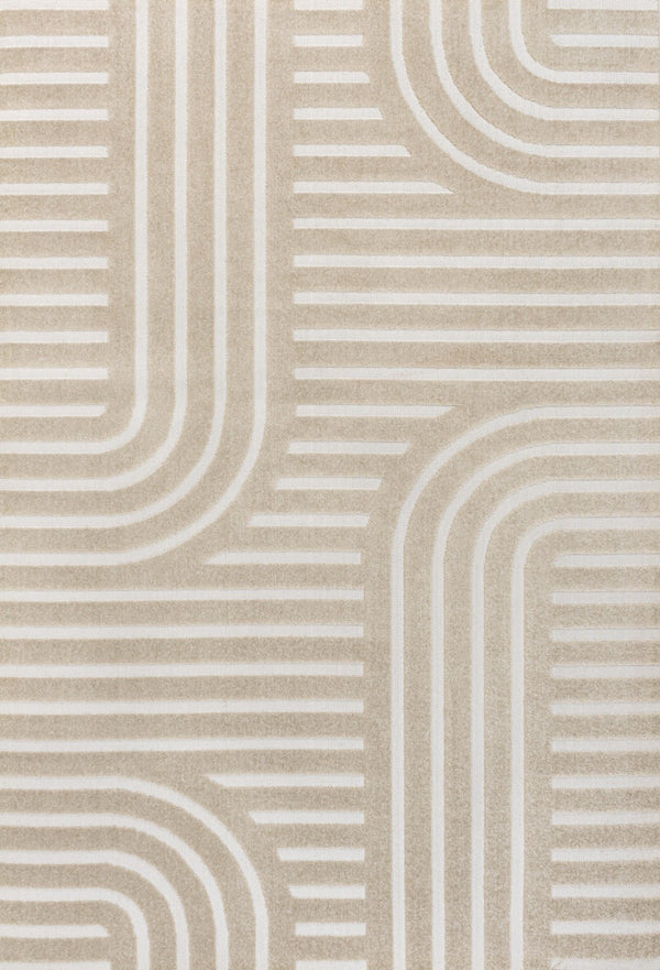HomeRoots 8' Beige and Cream Striped Indoor Outdoor Area Rug – Durable, Easy-Clean, Stylish for Any Space 703728