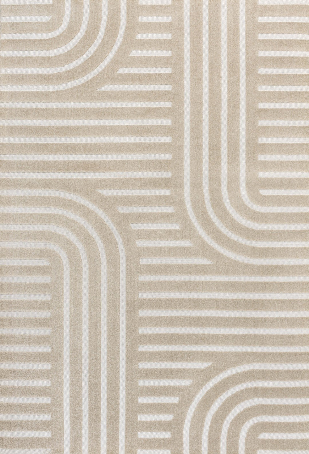 HomeRoots 8' Beige and Cream Striped Indoor Outdoor Area Rug – Durable, Easy-Clean, Stylish for Any Space 703728