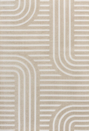 HomeRoots 8' Beige and Cream Striped Indoor Outdoor Area Rug – Durable, Easy-Clean, Stylish for Any Space 703728