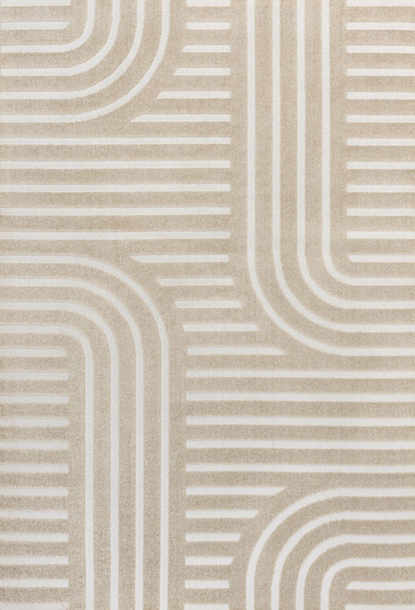 HomeRoots 8' Beige and Cream Striped Indoor Outdoor Area Rug – Durable, Easy-Clean, Stylish for Any Space 703728