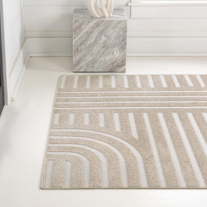 HomeRoots 8' Beige and Cream Striped Indoor Outdoor Area Rug – Durable, Easy-Clean, Stylish for Any Space 703728