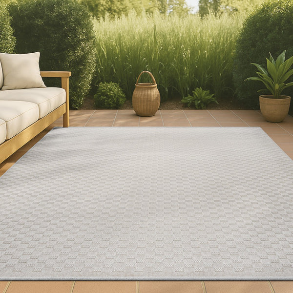 HomeRoots 8' X 10' Ivory and Cream Plaid Area Rug – Versatile Indoor/Outdoor Rug for Timeless Style and Comfort 703729