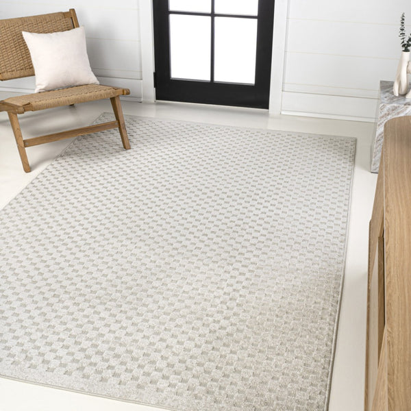 HomeRoots 8' X 10' Ivory and Cream Plaid Area Rug – Versatile Indoor/Outdoor Rug for Timeless Style and Comfort 703729