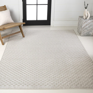 HomeRoots 8' X 10' Ivory and Cream Plaid Area Rug – Versatile Indoor/Outdoor Rug for Timeless Style and Comfort 703729