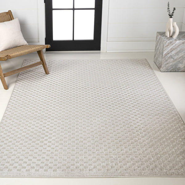 HomeRoots 8' X 10' Ivory and Cream Plaid Area Rug – Versatile Indoor/Outdoor Rug for Timeless Style and Comfort 703729