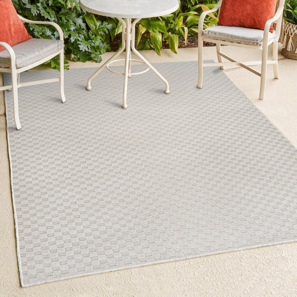 HomeRoots 8' X 10' Ivory and Cream Plaid Area Rug – Versatile Indoor/Outdoor Rug for Timeless Style and Comfort 703729