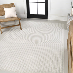 HomeRoots 8' X 10' Ivory and Cream Striped Area Rug - Versatile Indoor/Outdoor Charm with Easy Maintenance 703730