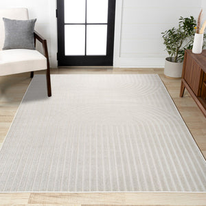 HomeRoots 8' X 10' Ivory and Cream Striped Area Rug - Versatile Indoor/Outdoor Charm with Easy Maintenance 703730