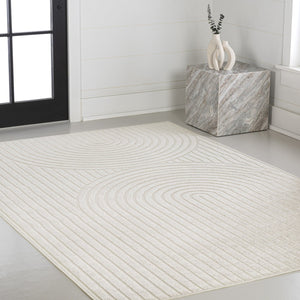 HomeRoots 8' X 10' Ivory and Cream Striped Area Rug - Versatile Indoor/Outdoor Charm with Easy Maintenance 703730