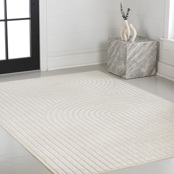 HomeRoots 8' X 10' Ivory and Cream Striped Area Rug - Versatile Indoor/Outdoor Charm with Easy Maintenance 703730