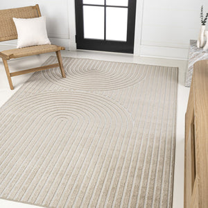 HomeRoots 8' X 10' Beige and Cream Striped Indoor/Outdoor Area Rug – Timeless Style for Modern Living Spaces 703731