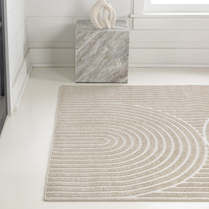 HomeRoots 8' X 10' Beige and Cream Striped Indoor/Outdoor Area Rug – Timeless Style for Modern Living Spaces 703731