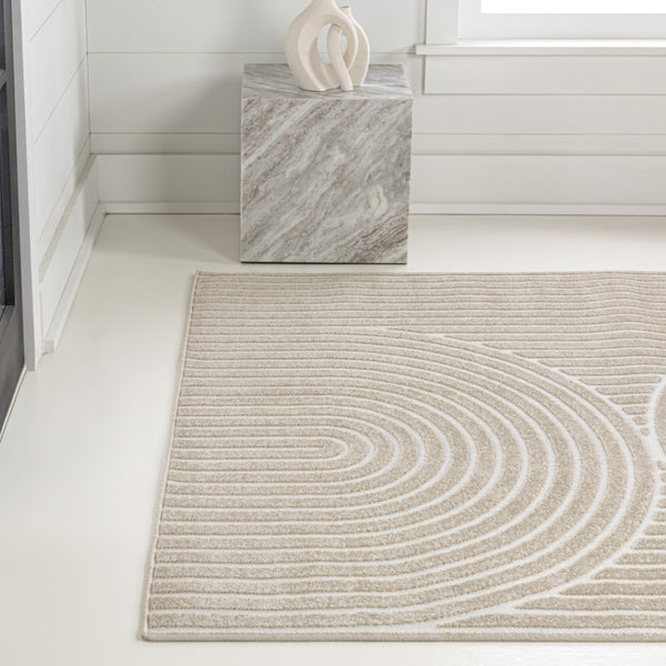 HomeRoots 8' X 10' Beige and Cream Striped Indoor/Outdoor Area Rug – Timeless Style for Modern Living Spaces 703731