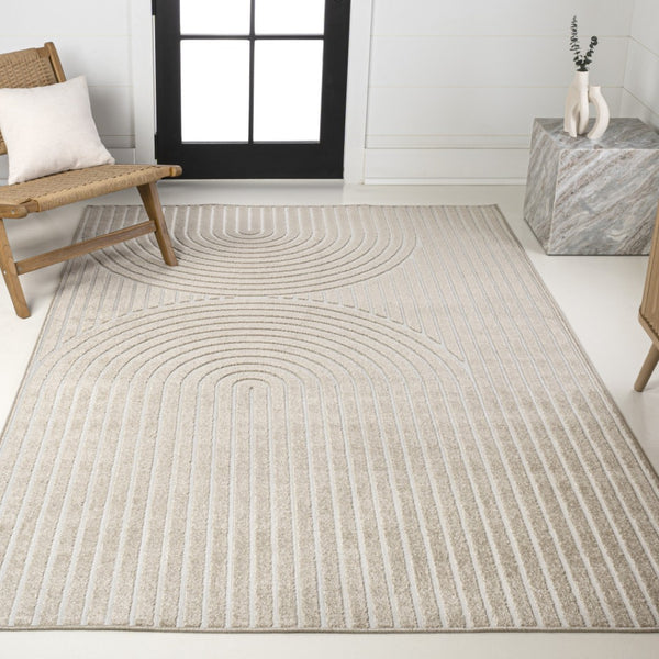 HomeRoots 8' X 10' Beige and Cream Striped Indoor/Outdoor Area Rug – Timeless Style for Modern Living Spaces 703731