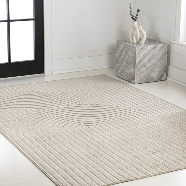 HomeRoots 8' X 10' Beige and Cream Striped Indoor/Outdoor Area Rug – Timeless Style for Modern Living Spaces 703731